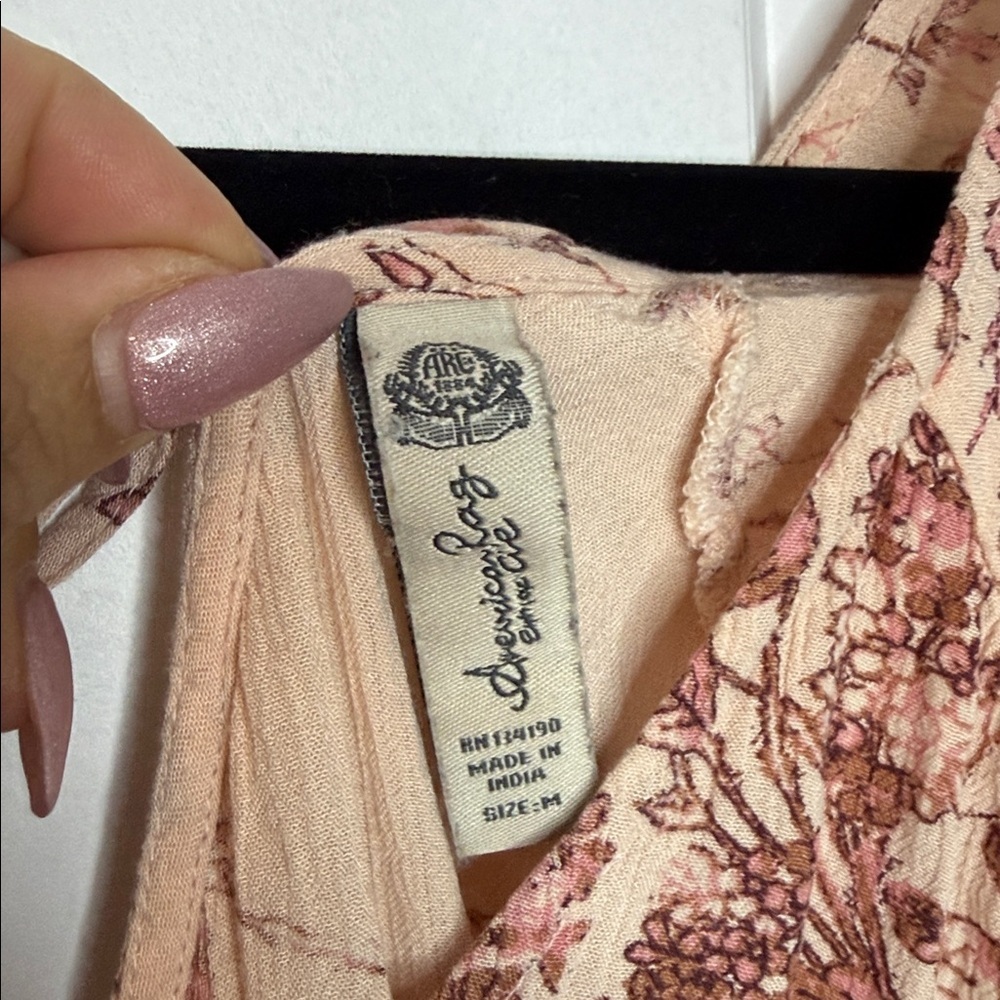 American Rag Medium Beige Peach Pink Merlot Floral Long Sleeve Blouse Top - Picture 2 of 3